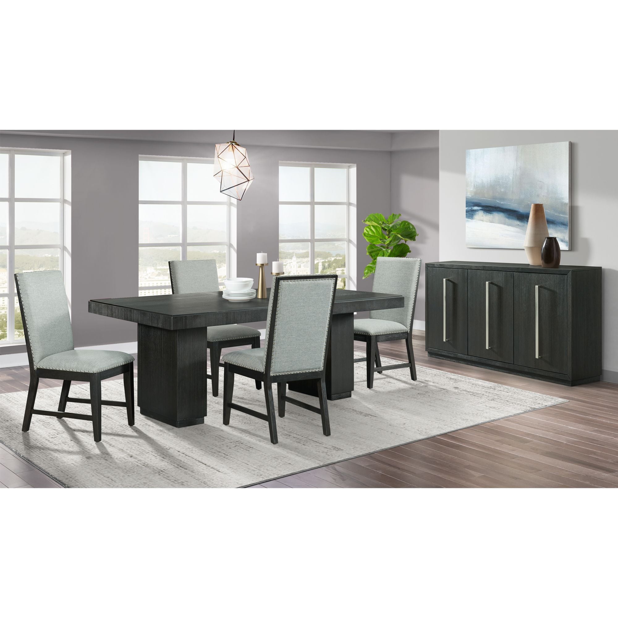 66'' Dark Gray Wood Grain Sideboard with Chrome Pulls