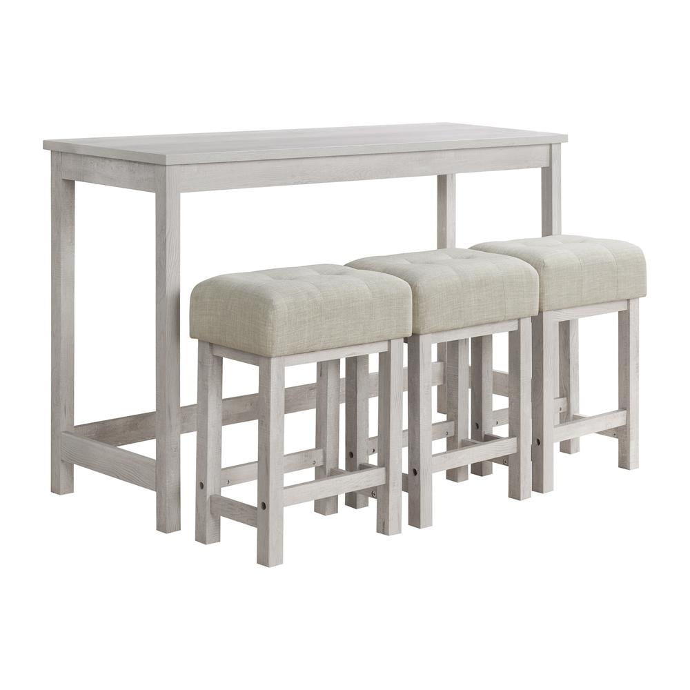 Holmes White Wood Grain Bar Table Set with Upholstered Stools