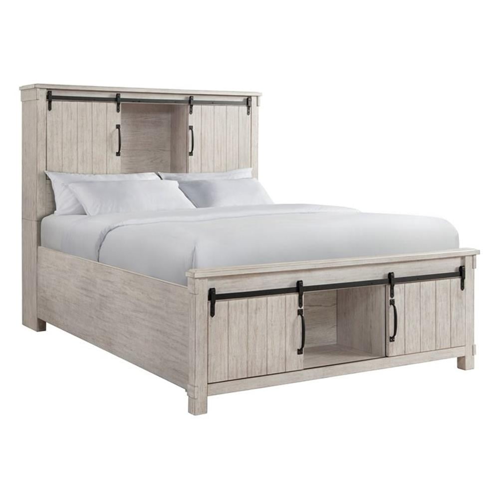 Rustic Cream Queen Storage Bed with Display Headboard