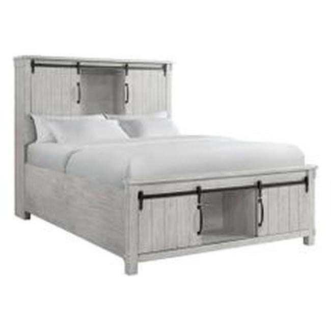 Rustic Cream Queen Storage Bed with Display Headboard