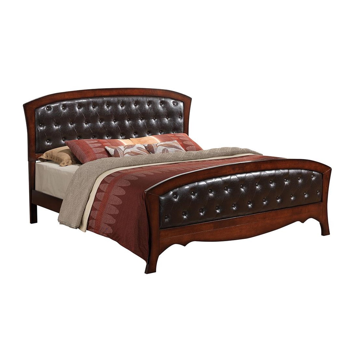 King Espresso Wood Frame Upholstered Tufted Bed