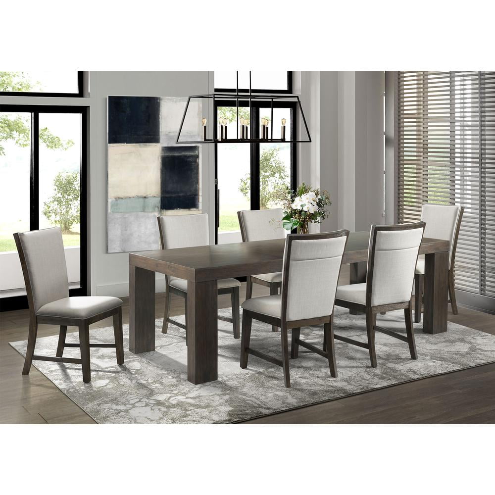Jasper 7-Piece Walnut Dining Set with Gray Upholstered Chairs