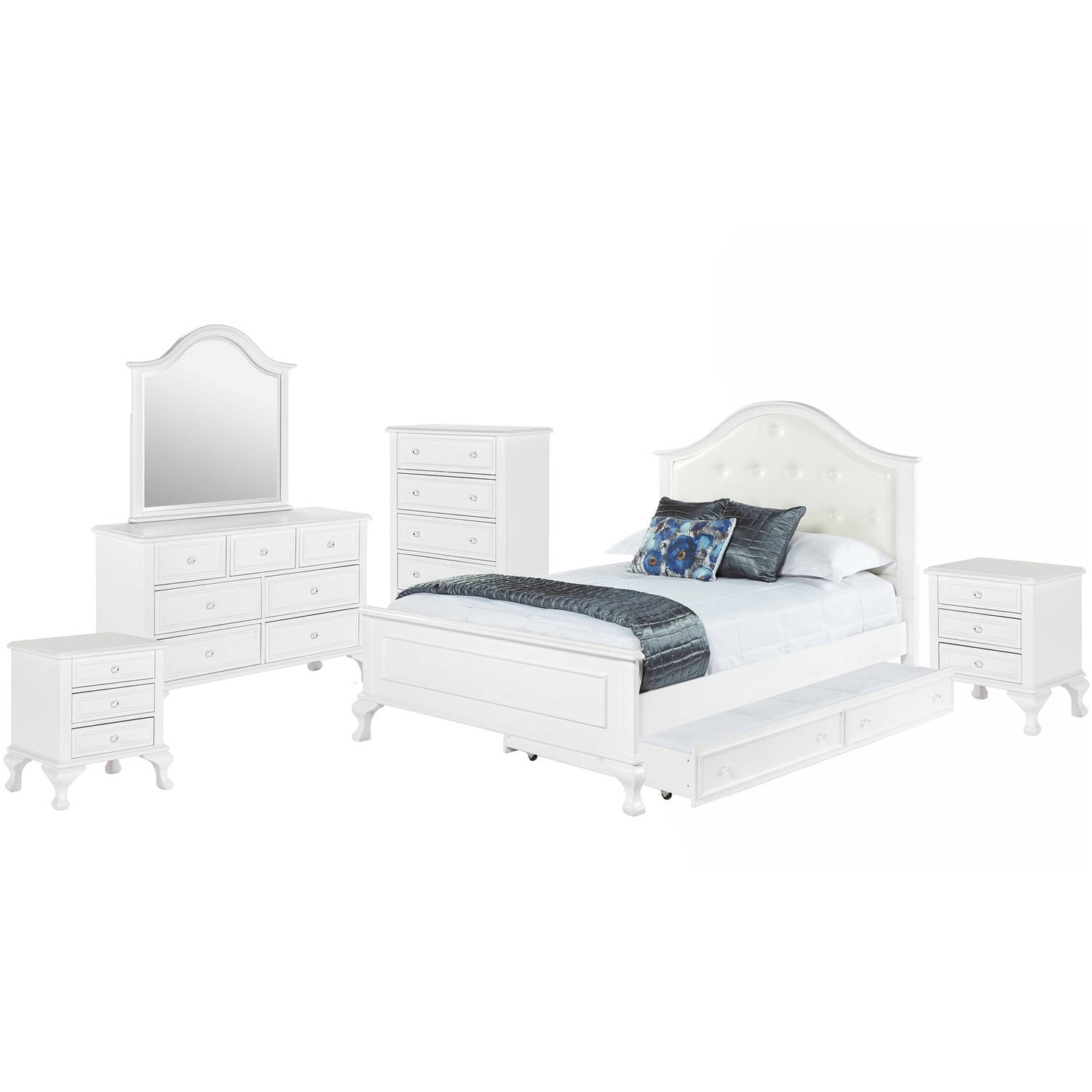 Picket House Furnishings Jenna Full Panel with Trundle 6 Piece Wood Bedroom Set, White