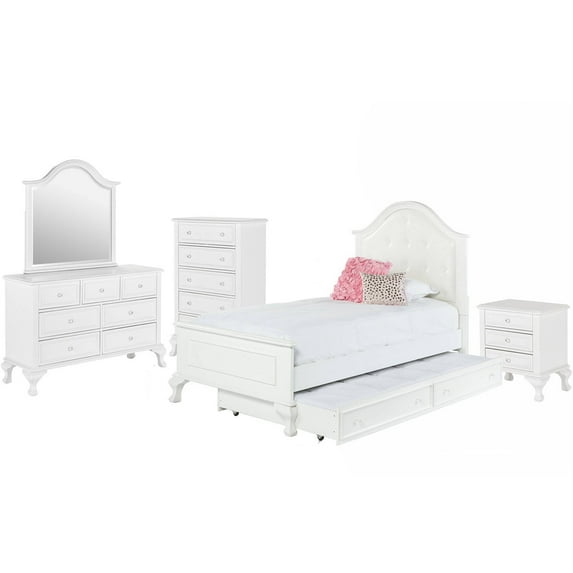 Picket House Furnishings Jenna Twin Panel with Trundle 5 Piece Wood Bedroom Set, White