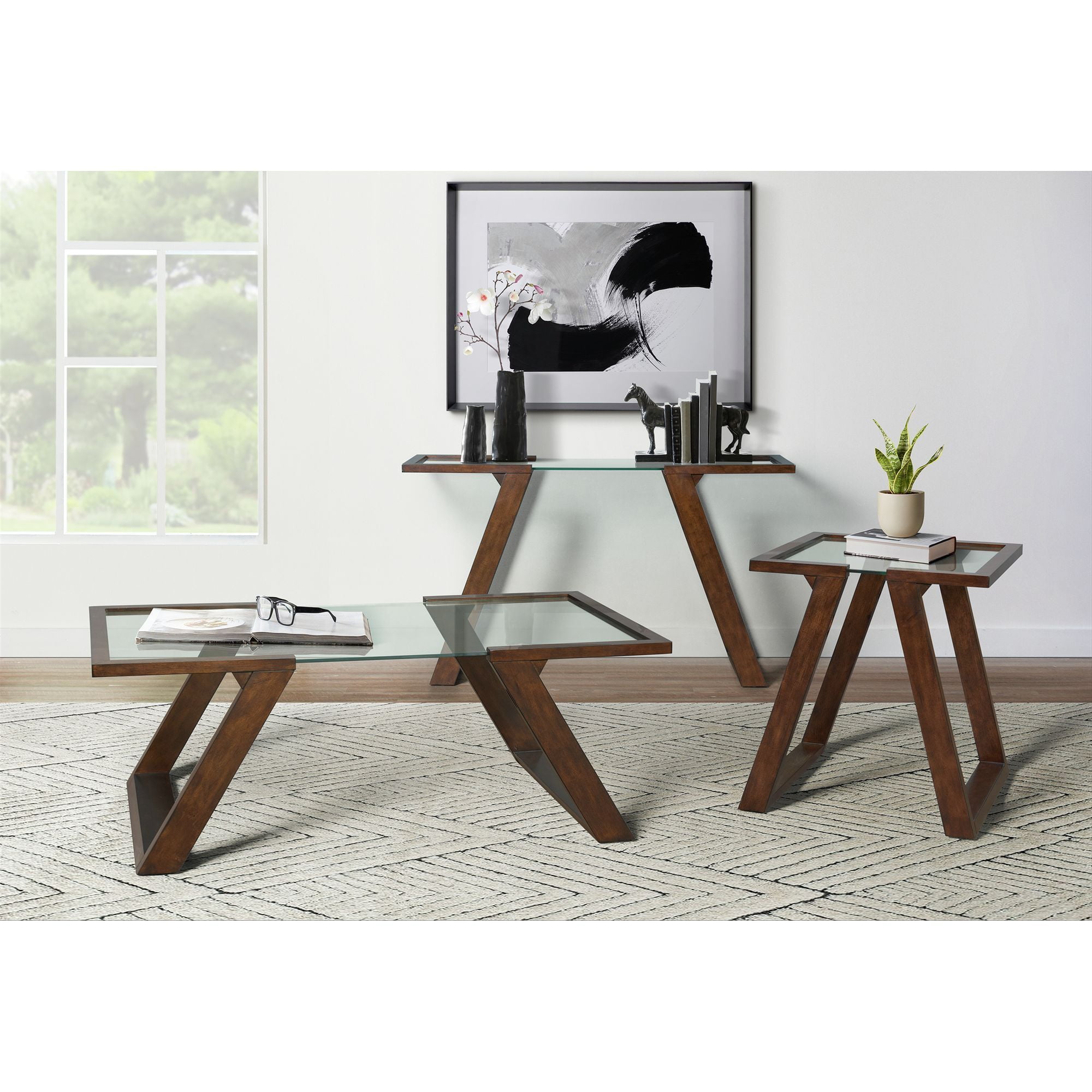 Espresso Aerodynamic 50'' Sofa Table with Tempered Glass Top