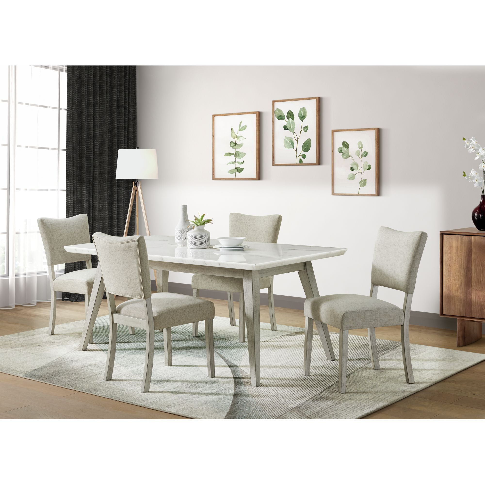 Kean White Marble Top Rectangular Dining Table