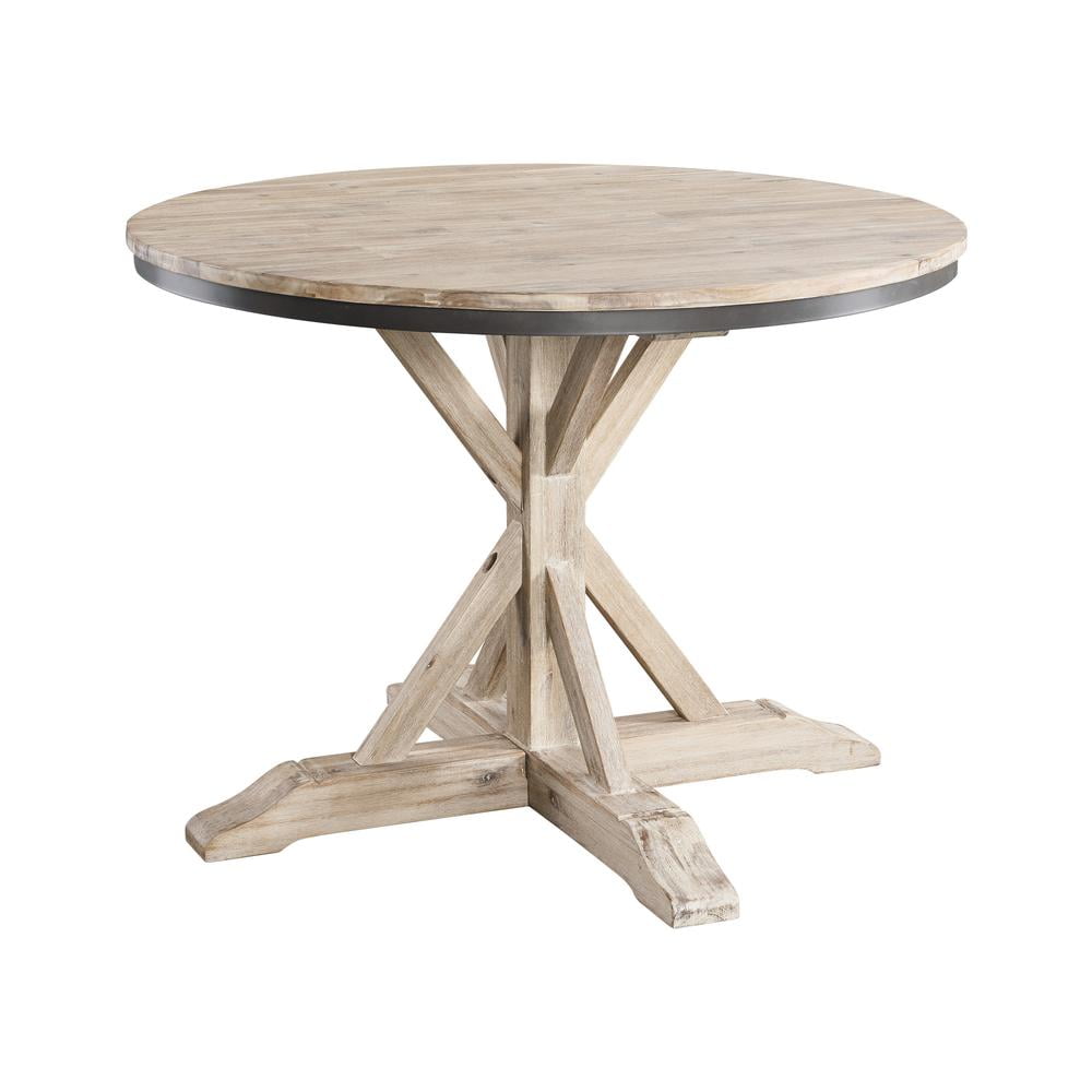 Beige Round Rustic Wood Dining Table with Pedestal Base