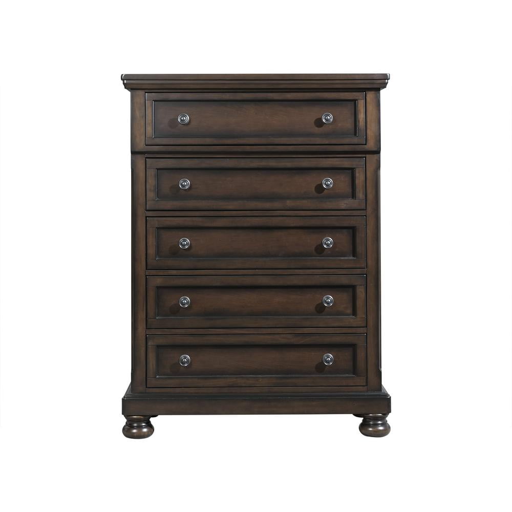 Walnut 5-Drawer Vertical Chest with Felt-Lined Drawer