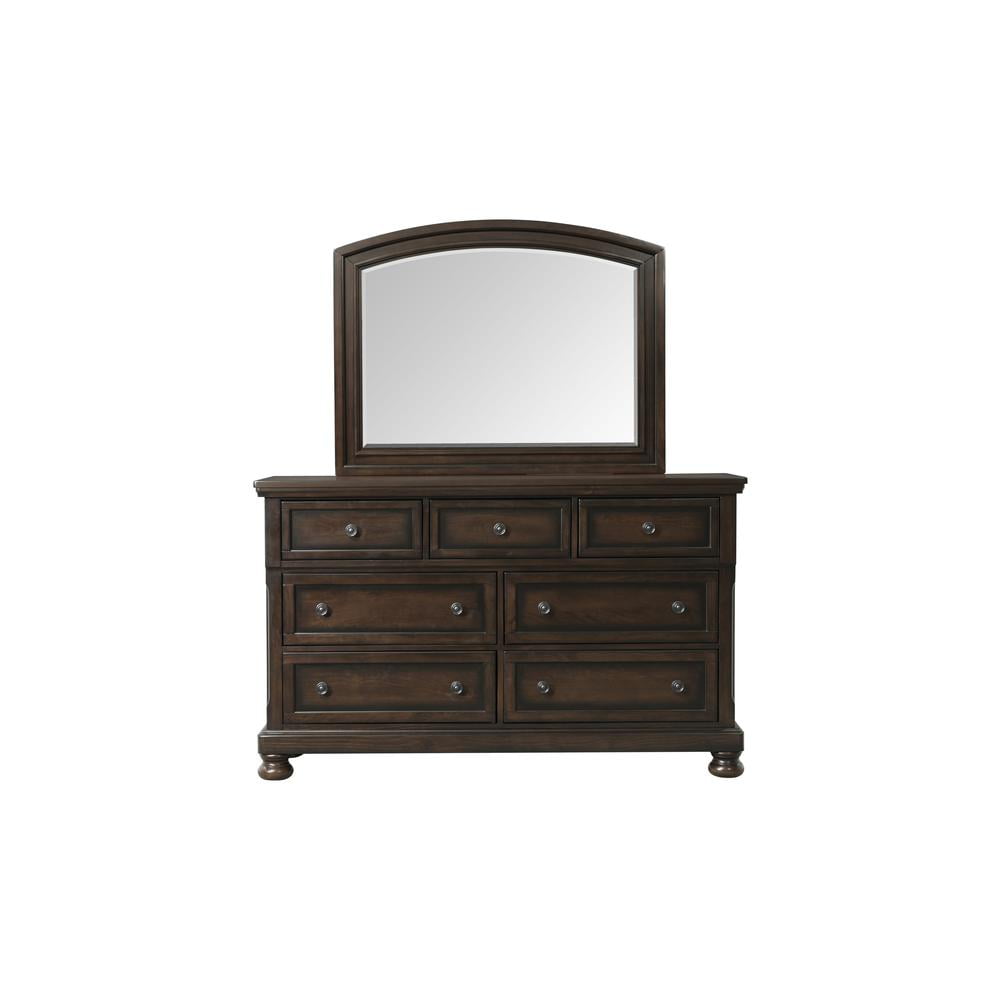 Kingsley 65" Brown Wood Dresser with Mirror and Felt-Lined Drawer