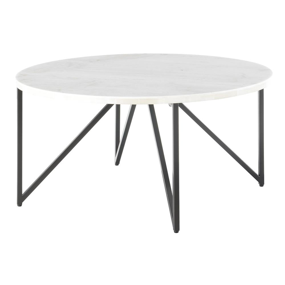 Sleek 36" Transitional Round Coffee Table with White Marble Top