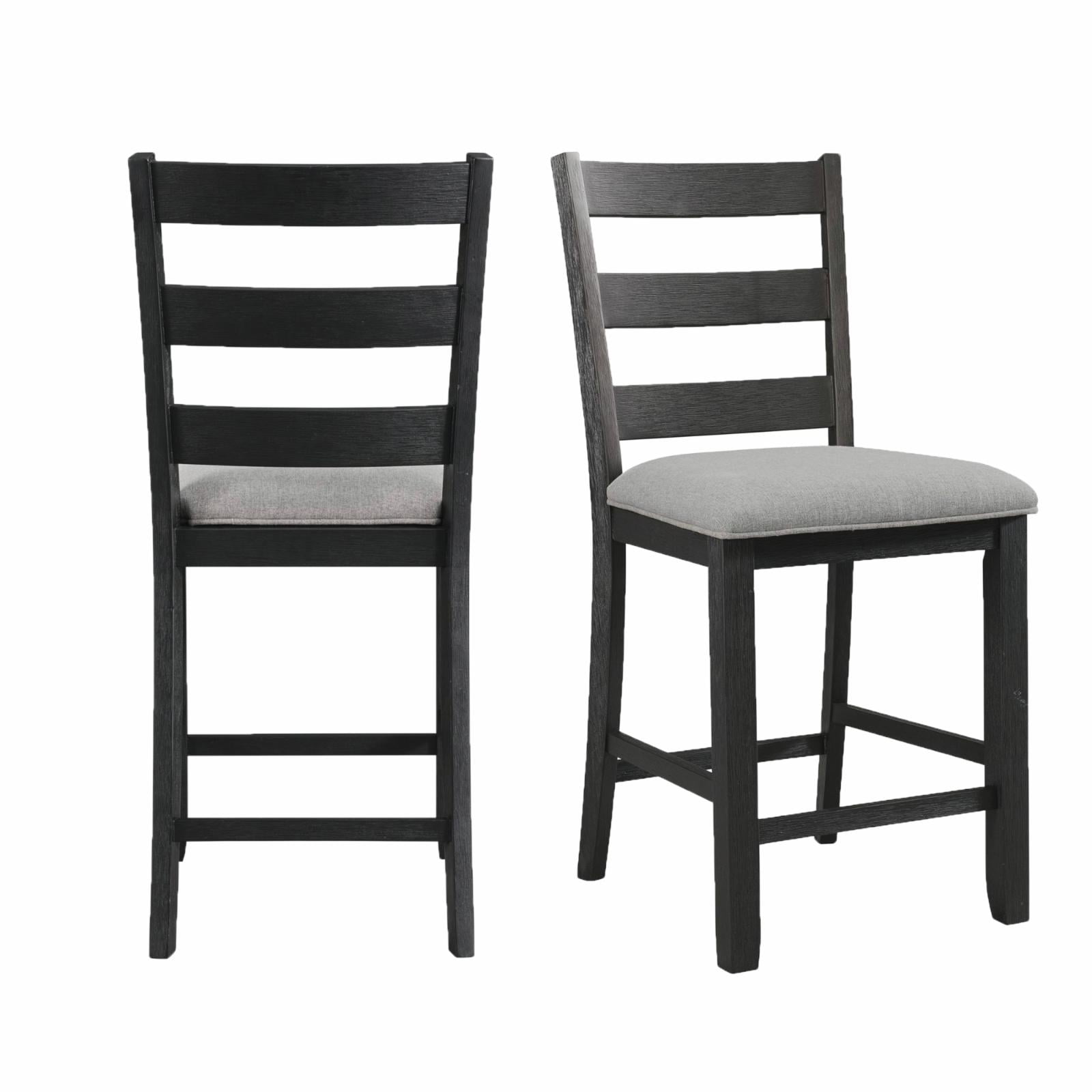 Ladderback Black Wood Side Chair with Grey Upholstered Seat