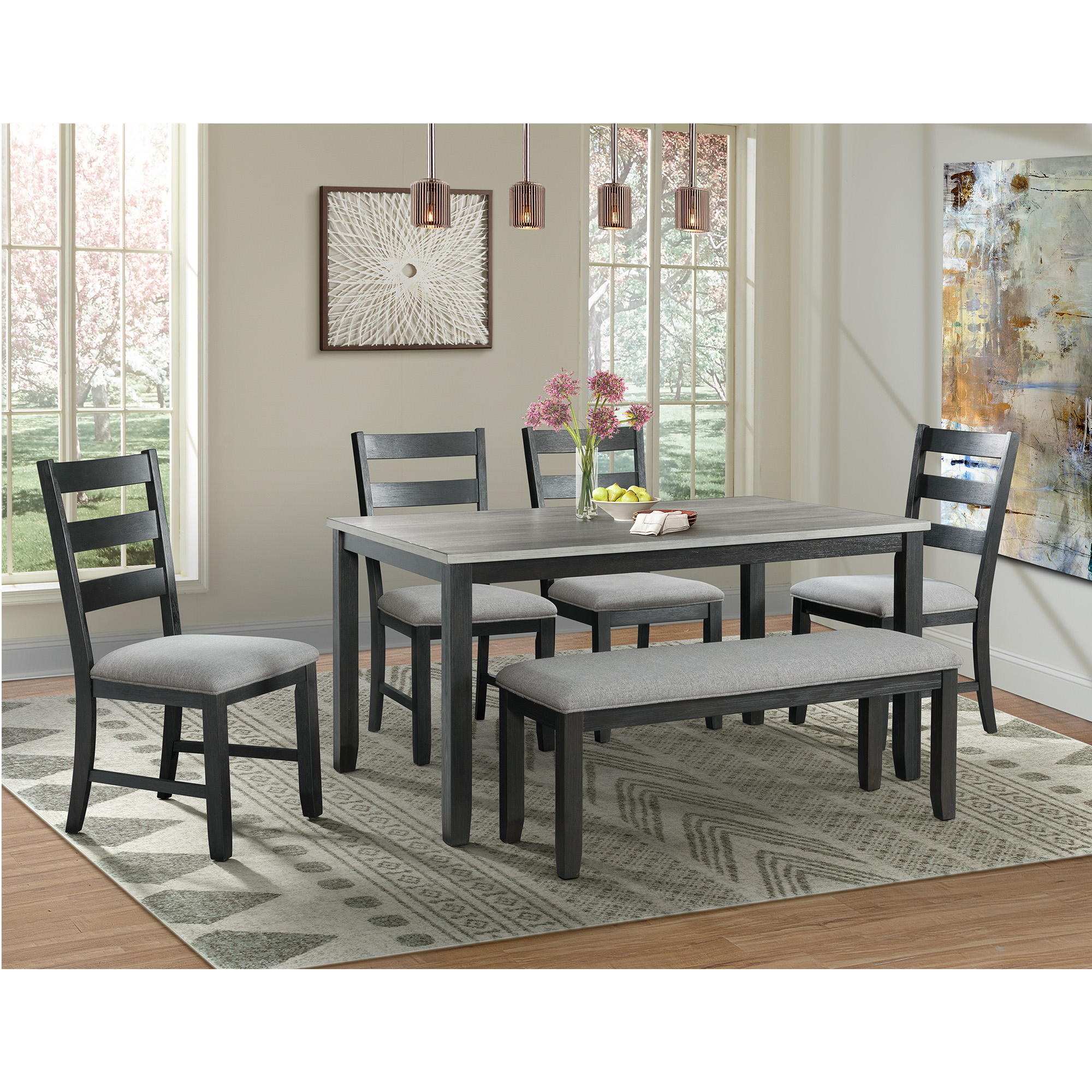 Picket House Furnishings Kona Gray 6PC Dining Set-Table, Four Chairs & Bench - image 1 of 15