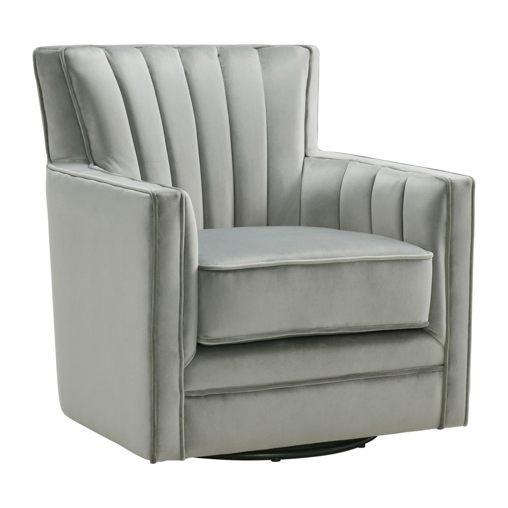 Contemporary Royale Gun Metal Velvet Swivel Accent Chair