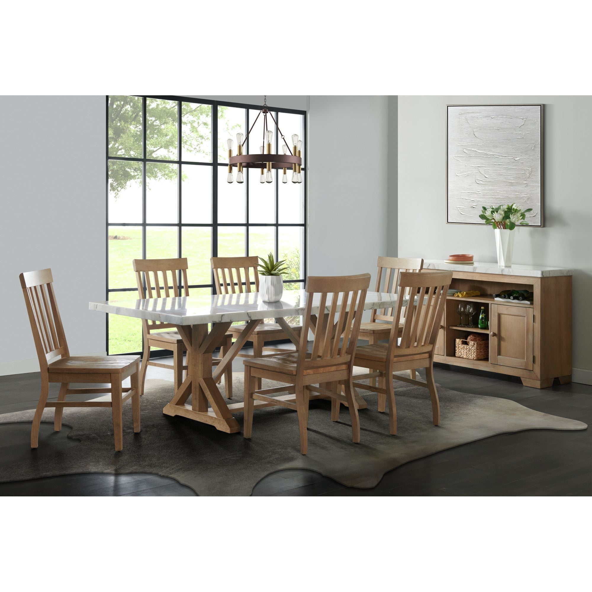 Natural Brown Wood Server with White Marble Top