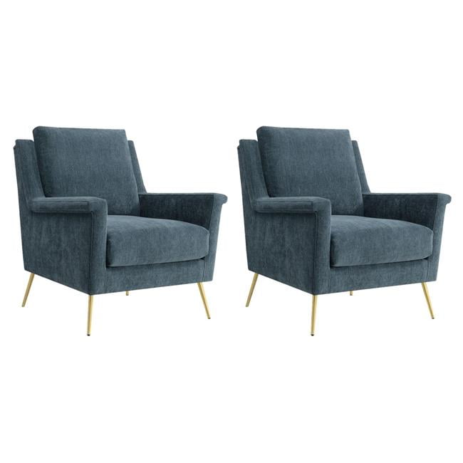 Mid-Century Slate Blue Accent Chair with Gold Legs