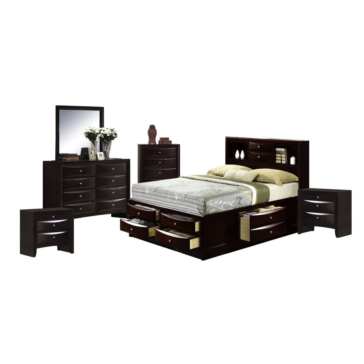 Madison Dark Brown Queen 6-Piece Bedroom Set with Storage