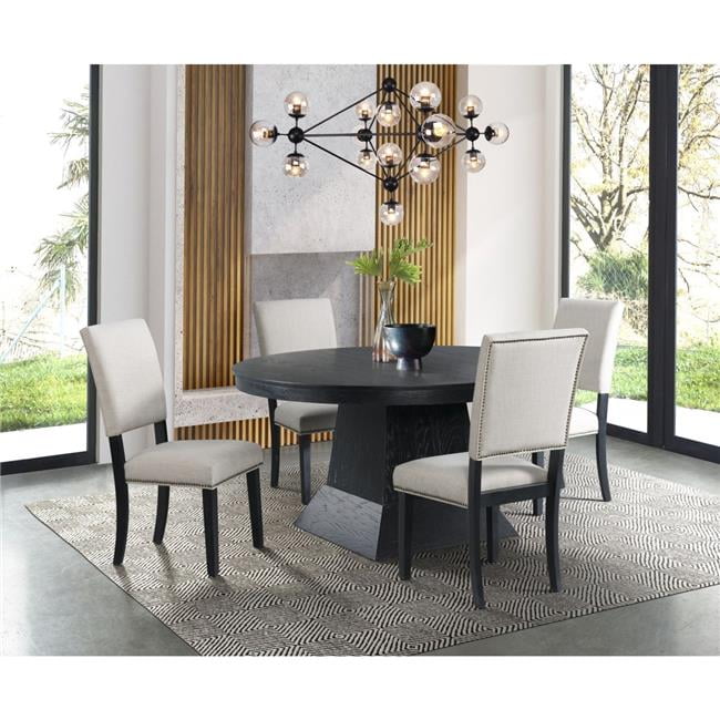 Mara Taupe Upholstered Side Chair with Oak Finish and Nailhead Trim