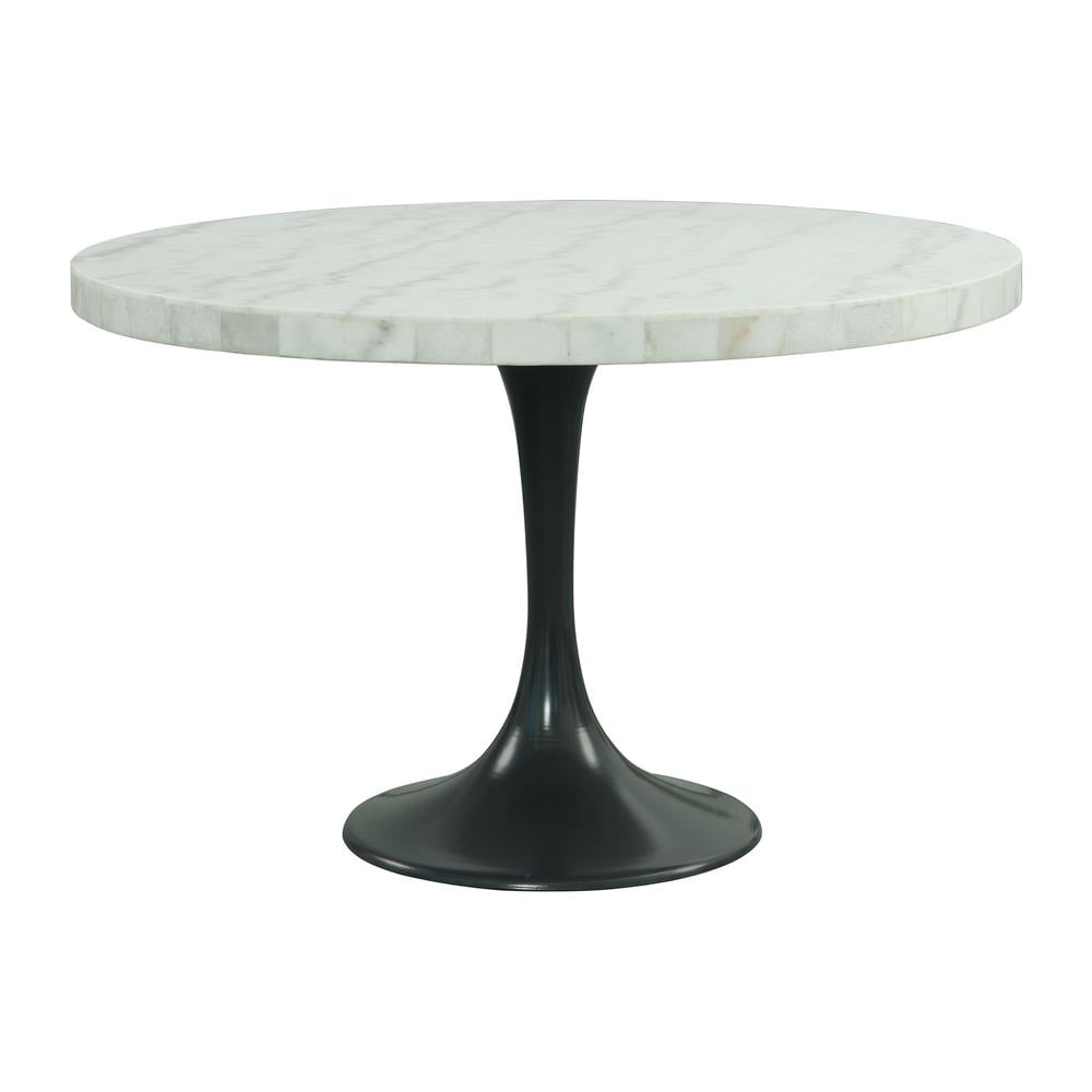 48'' Round White Marble Dining Table with Black Metal Pedestal Base