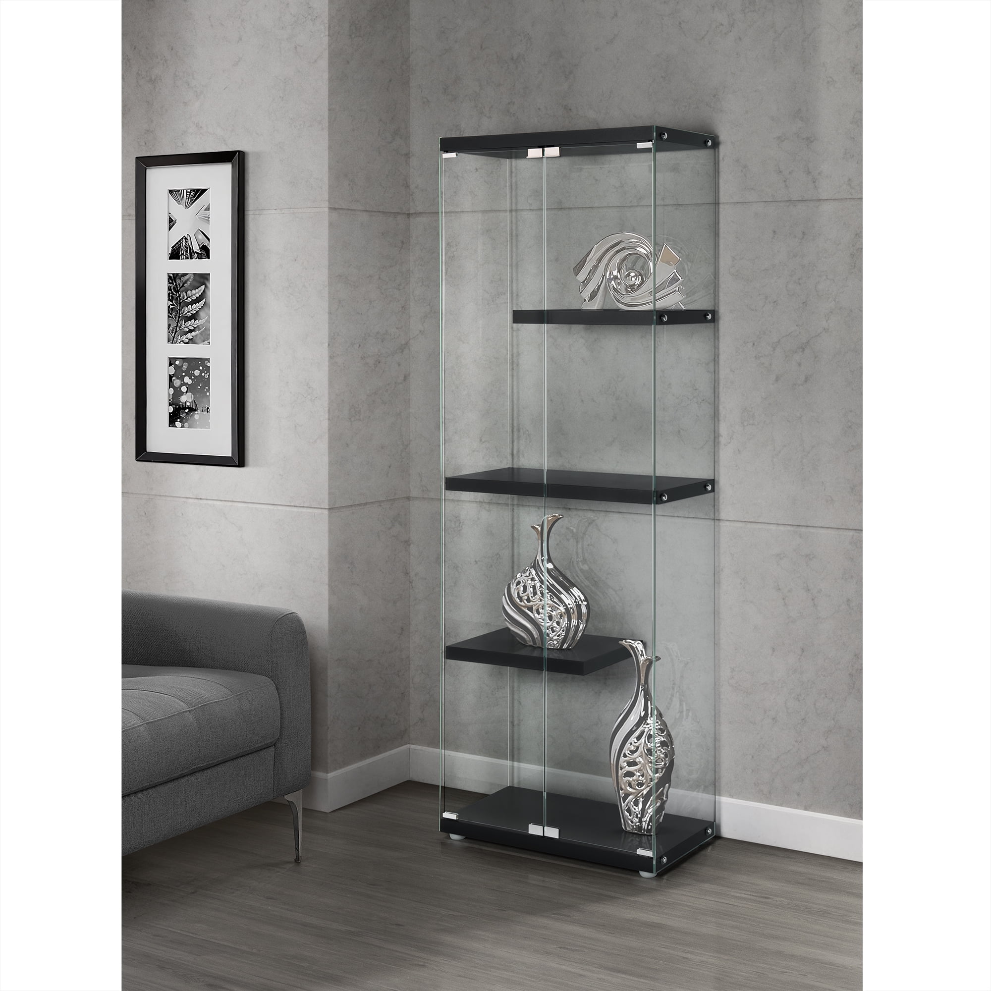 Maxwell Black Glass Lighted Display Cabinet with Magnetic Doors