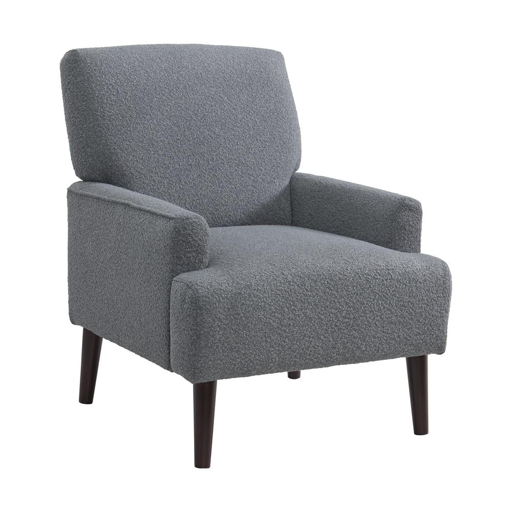 Gray Boucle Fabric Accent Chair with Espresso Wooden Legs
