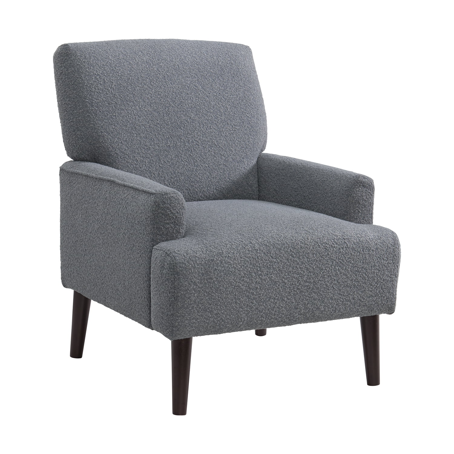 Gray Boucle Fabric Accent Chair with Espresso Wooden Legs
