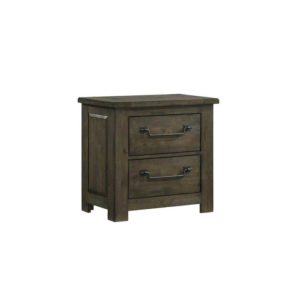 Rustic Grey 2-Drawer Nightstand with Built-In USB Outlet