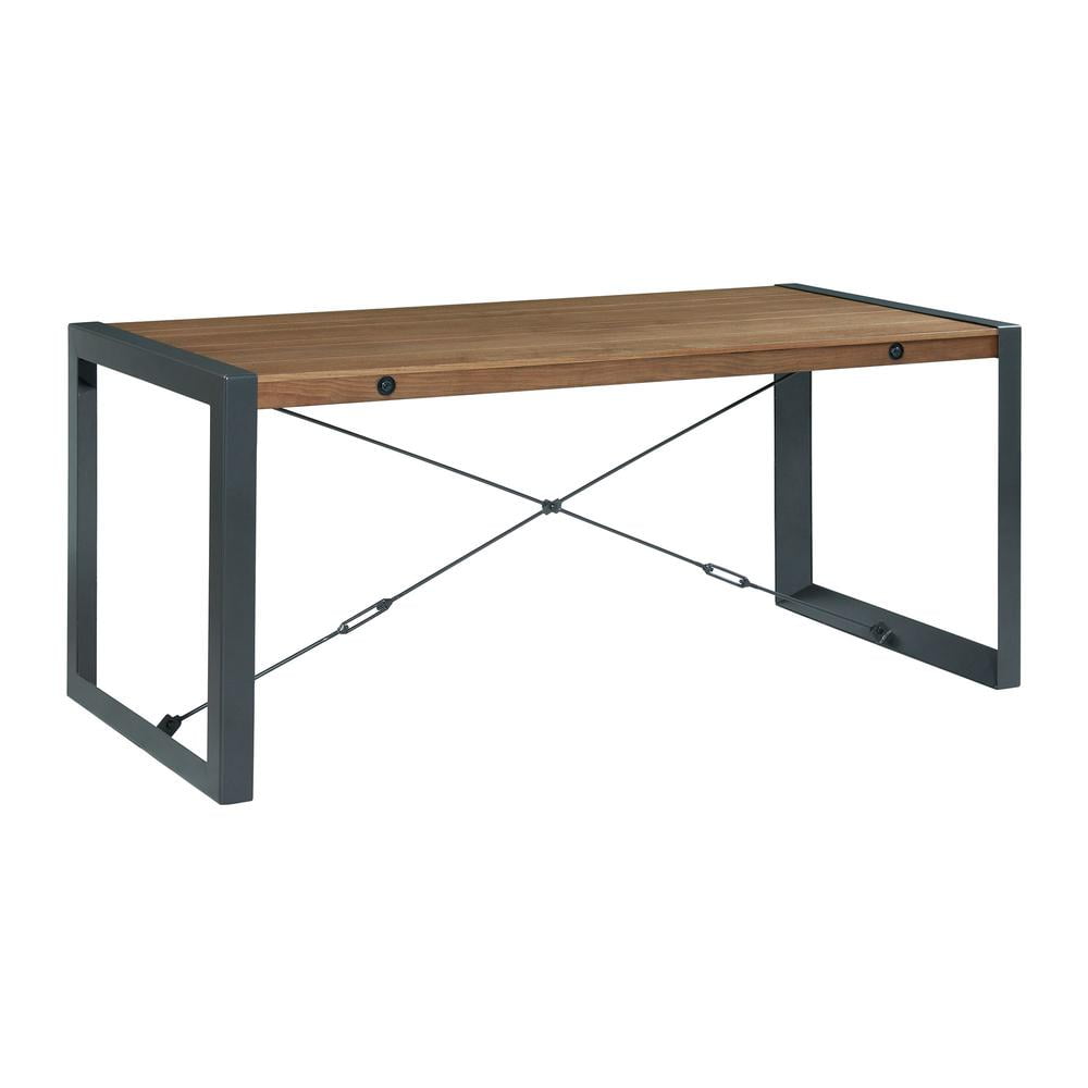 Walnut and Black Industrial Rectangular Dining Table with Metal Legs
