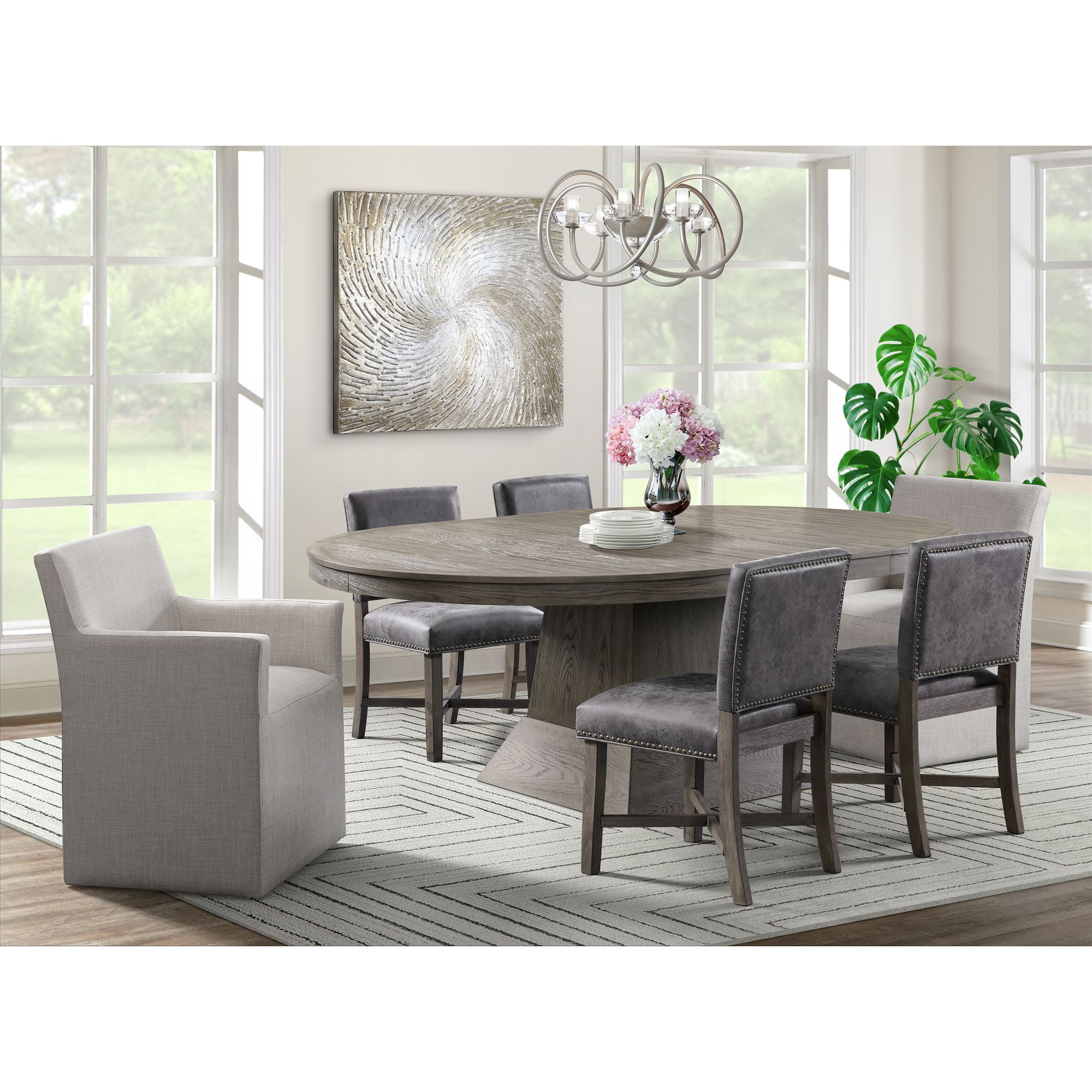 Transitional Gray Upholstered Wood Arm Chair with Casters