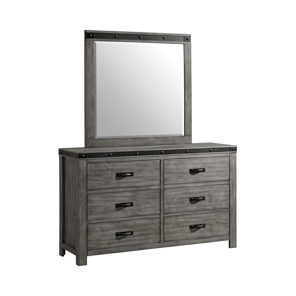 Gray Double Dresser with Mirror and Dovetail Drawers
