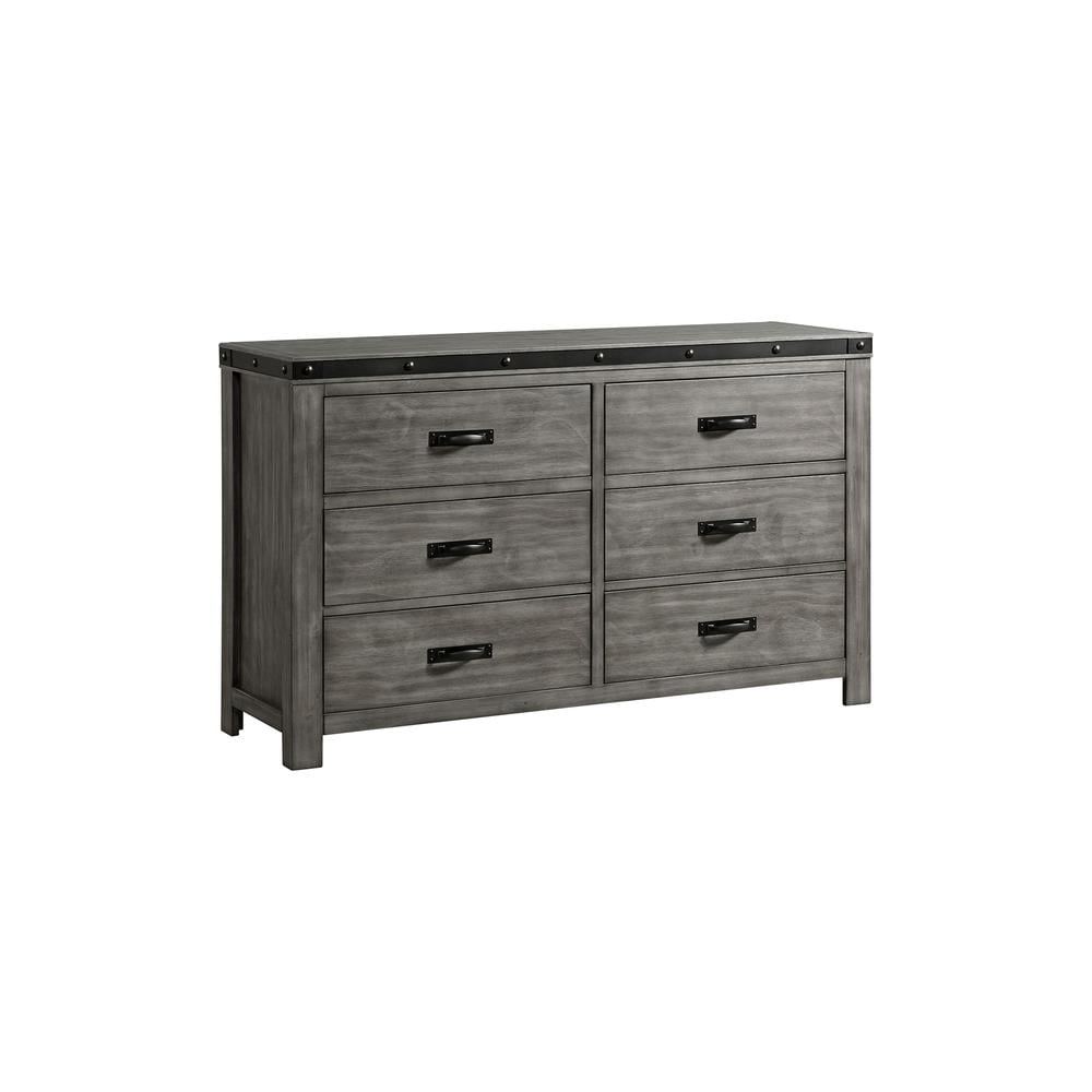 Gray Double Dresser with Dovetail Drawers and Metal Trim