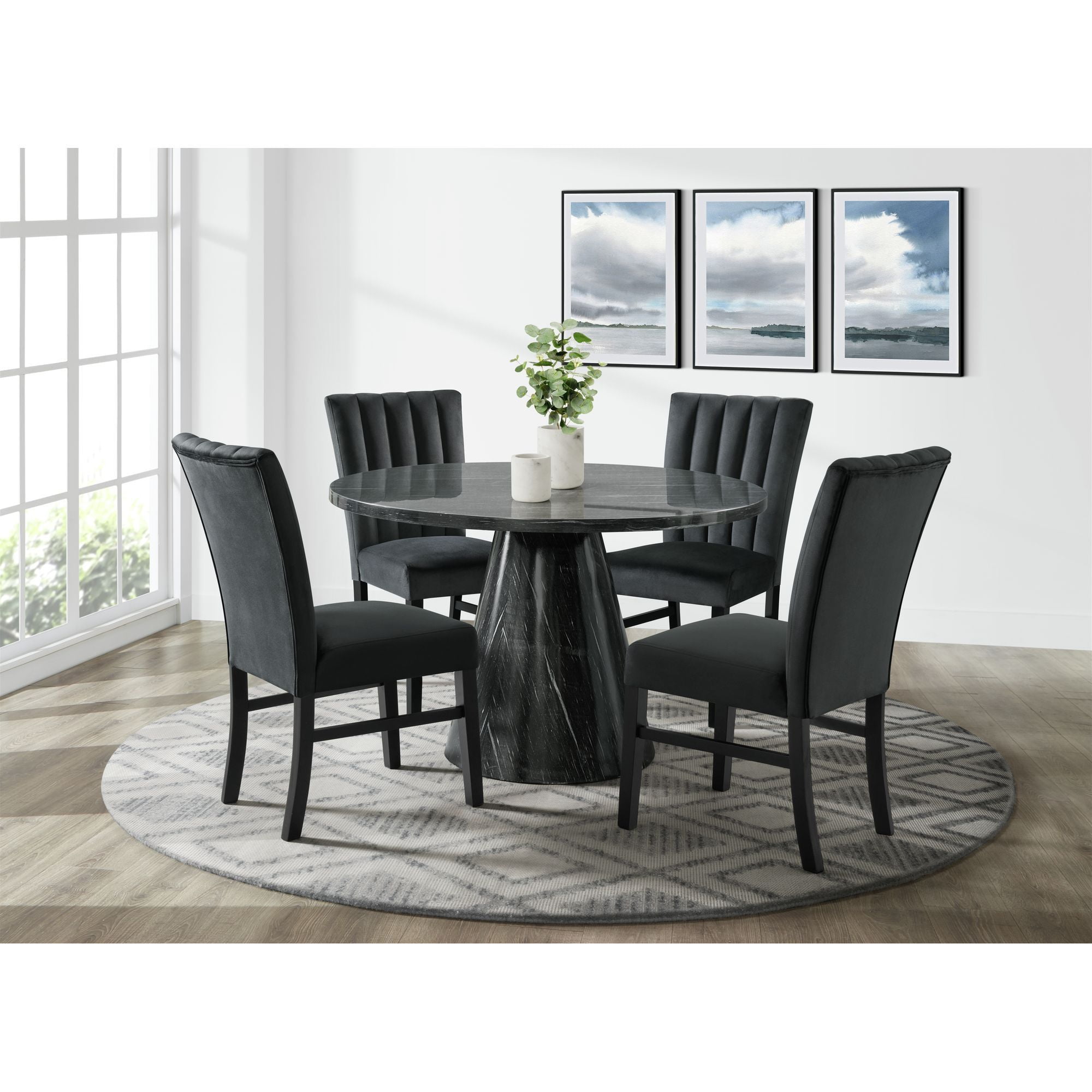 Odette 48" Round Black Marble Dining Table