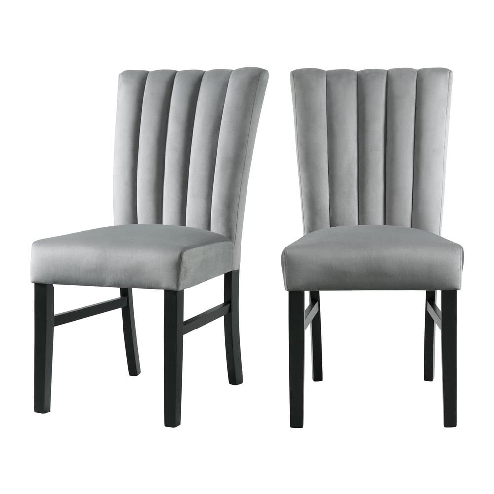 Gray Velvet Upholstered Tufted Side Chairs, Set of Two