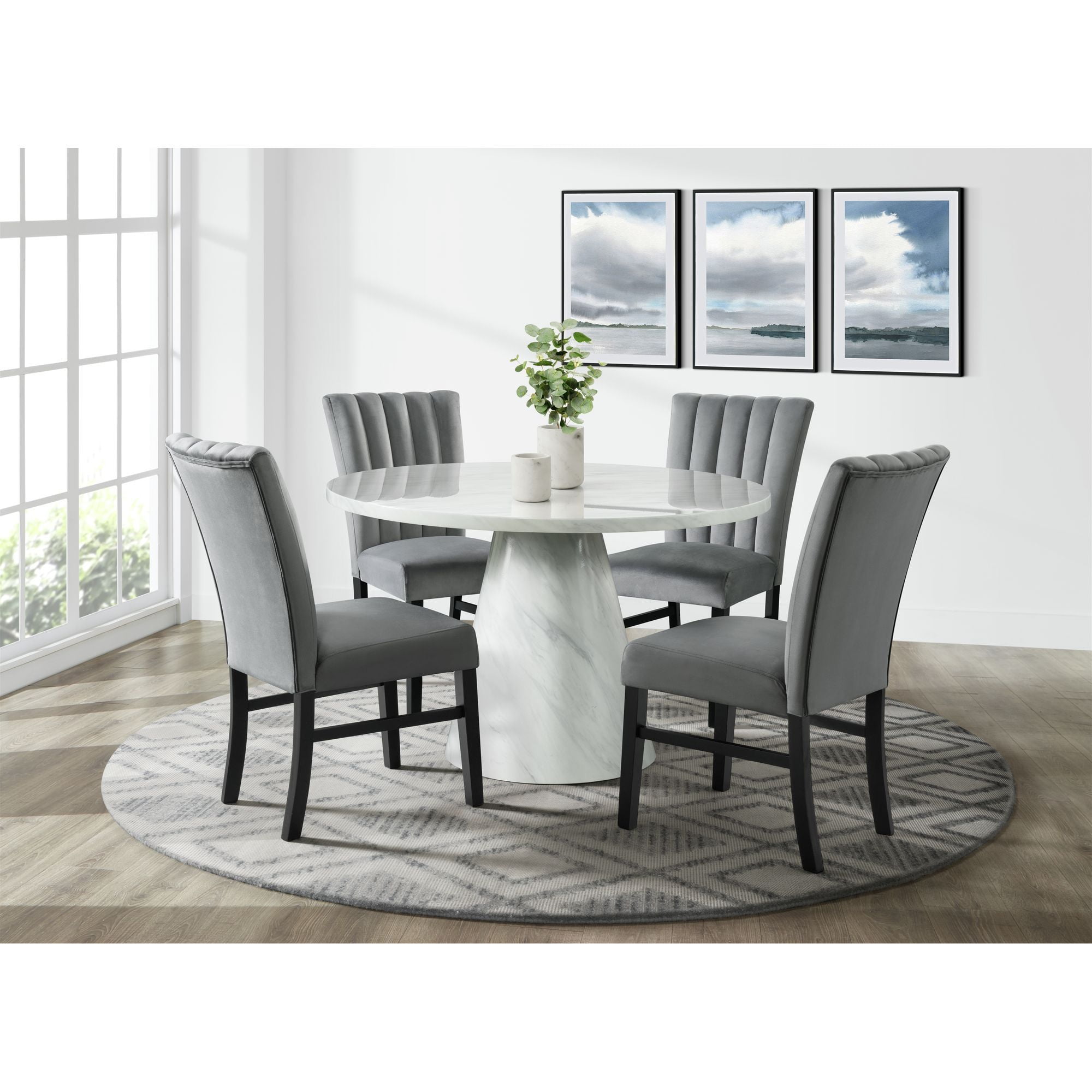 48-Inch Round White Faux Marble Dining Table