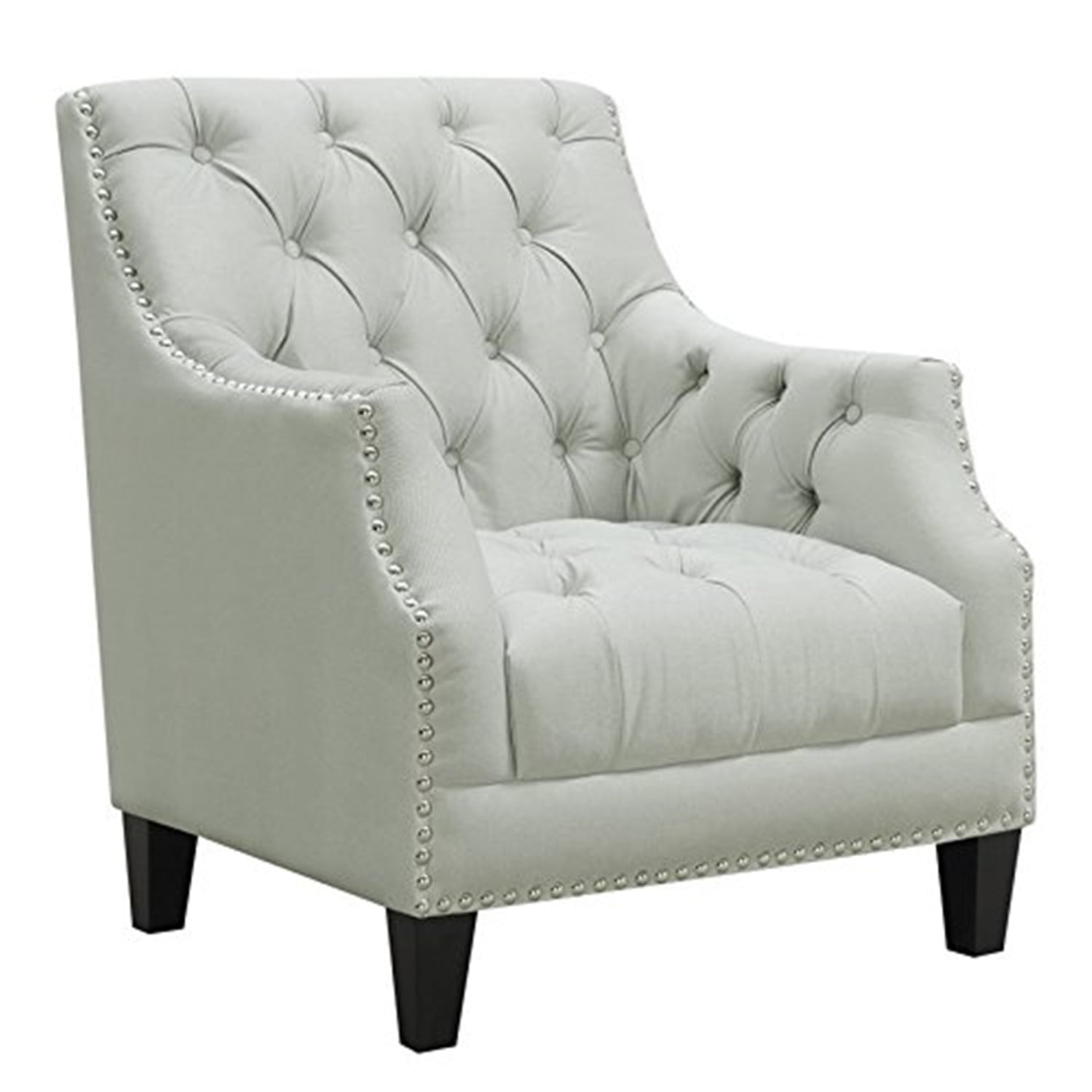 Gray Microfiber Button Tufted Accent Chair with Nailhead Trim