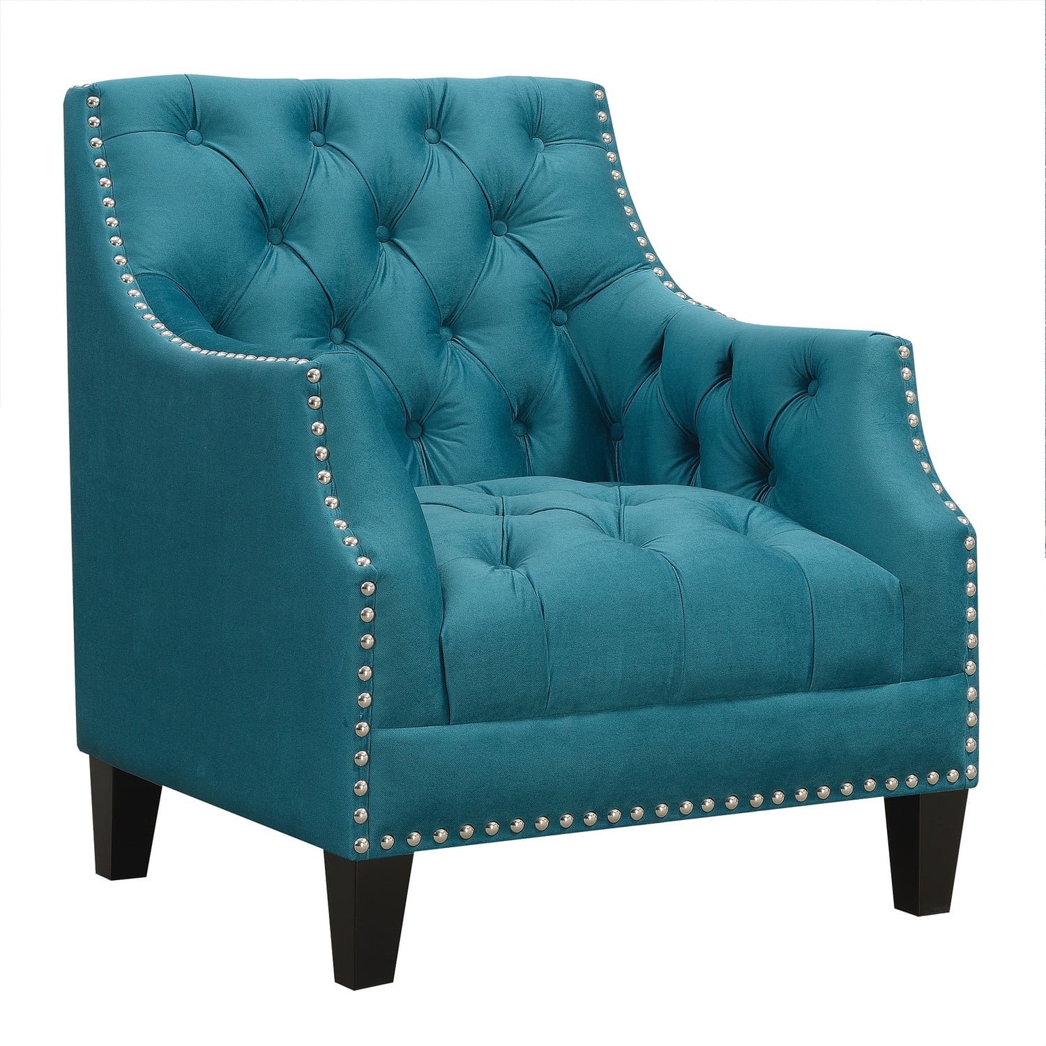 Teal Microfiber Button Tufted Accent Chair with Wood Legs