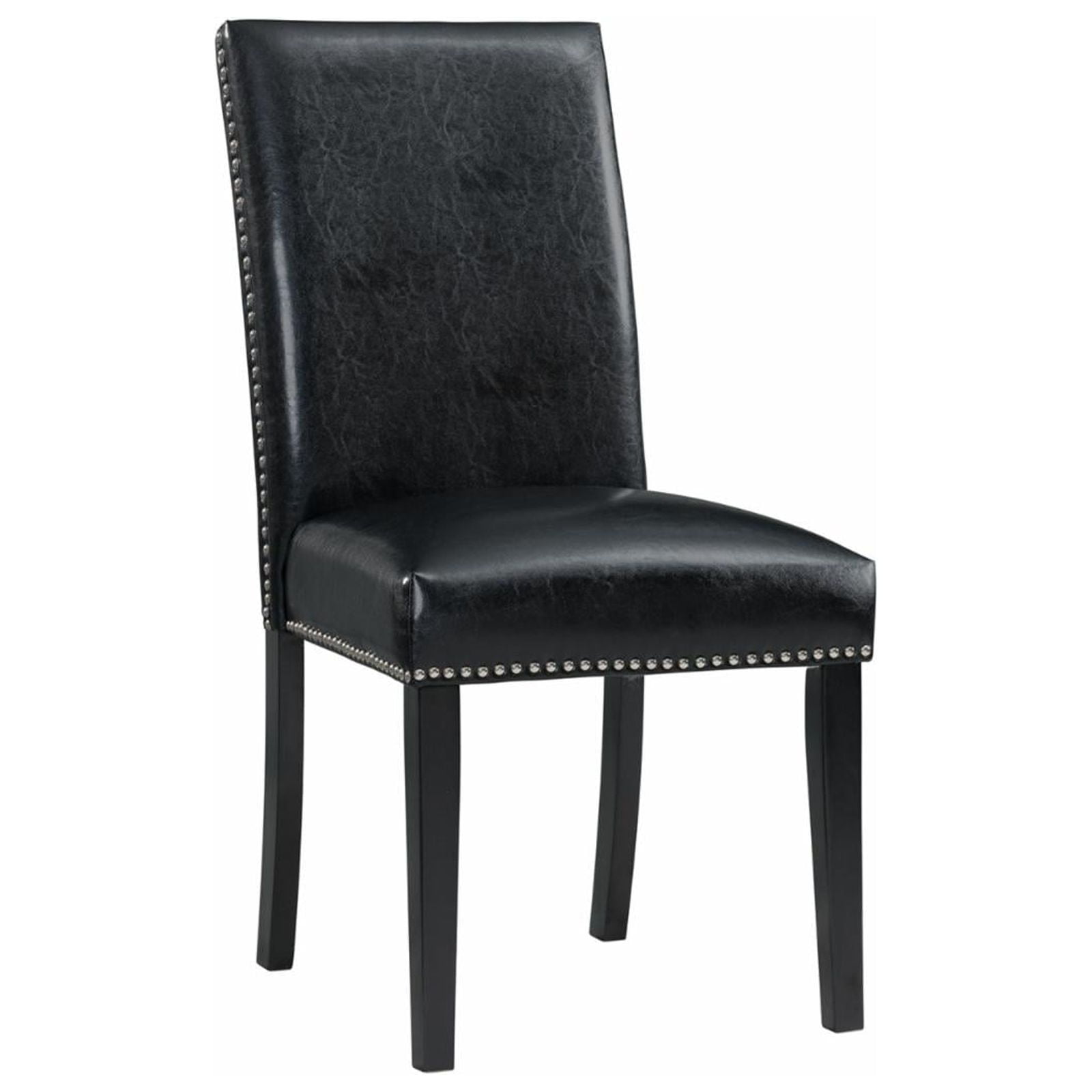 Transitional Black Faux Leather Upholstered Side Chair Set with Chrome Accents
