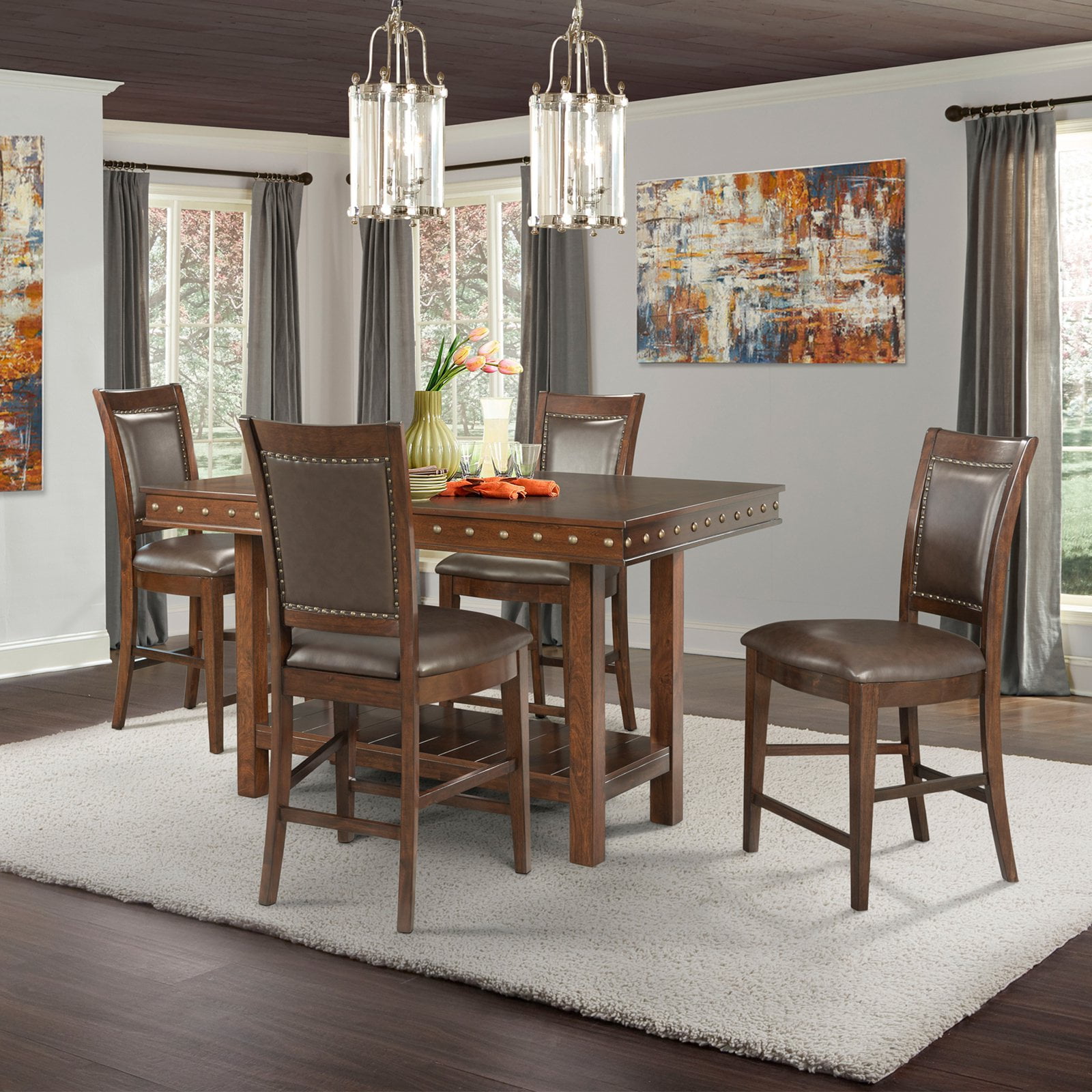 Picket House Furnishings Pruitt 5 Piece Counter Height Extension Dining Table Set