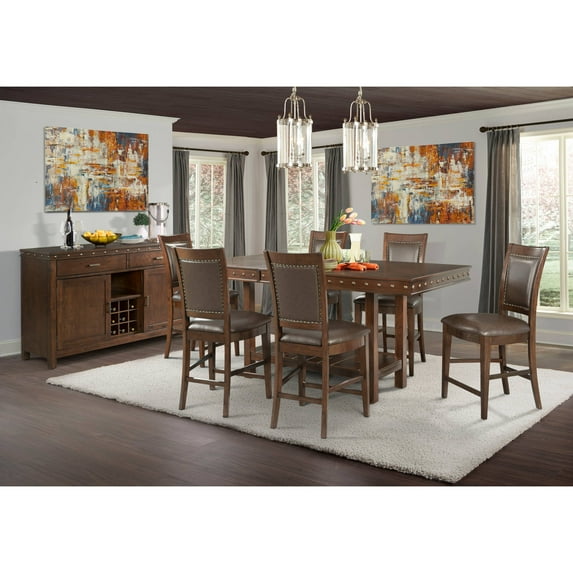 Picket House Furnishings Pruitt Counter 8pc Dining Set, Table, 6 Counter Side Chairs & Server