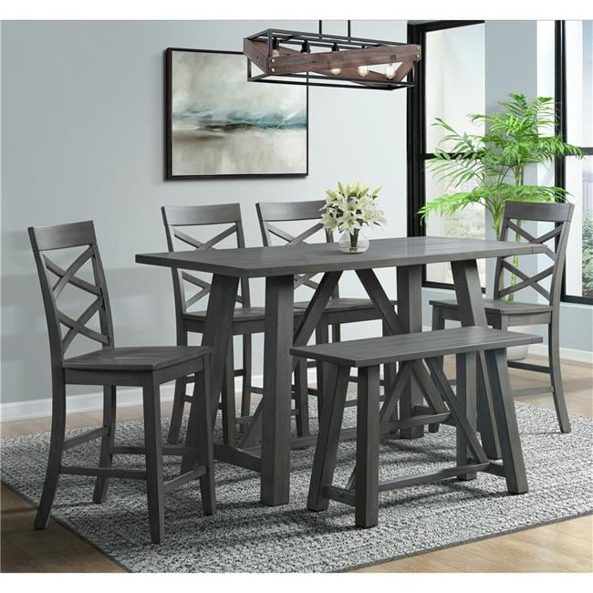 Rustic Gray 6PC Counter Height Farmhouse Dining Set with Bench