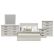 Picket House Furnishings Rhiannon King Storage 5PC Bedroom Set in Antique White