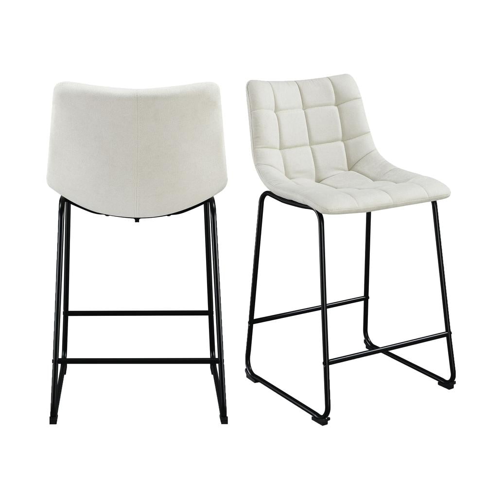 Linen White Industrial Metal & Wood 25" Counter Stool Set