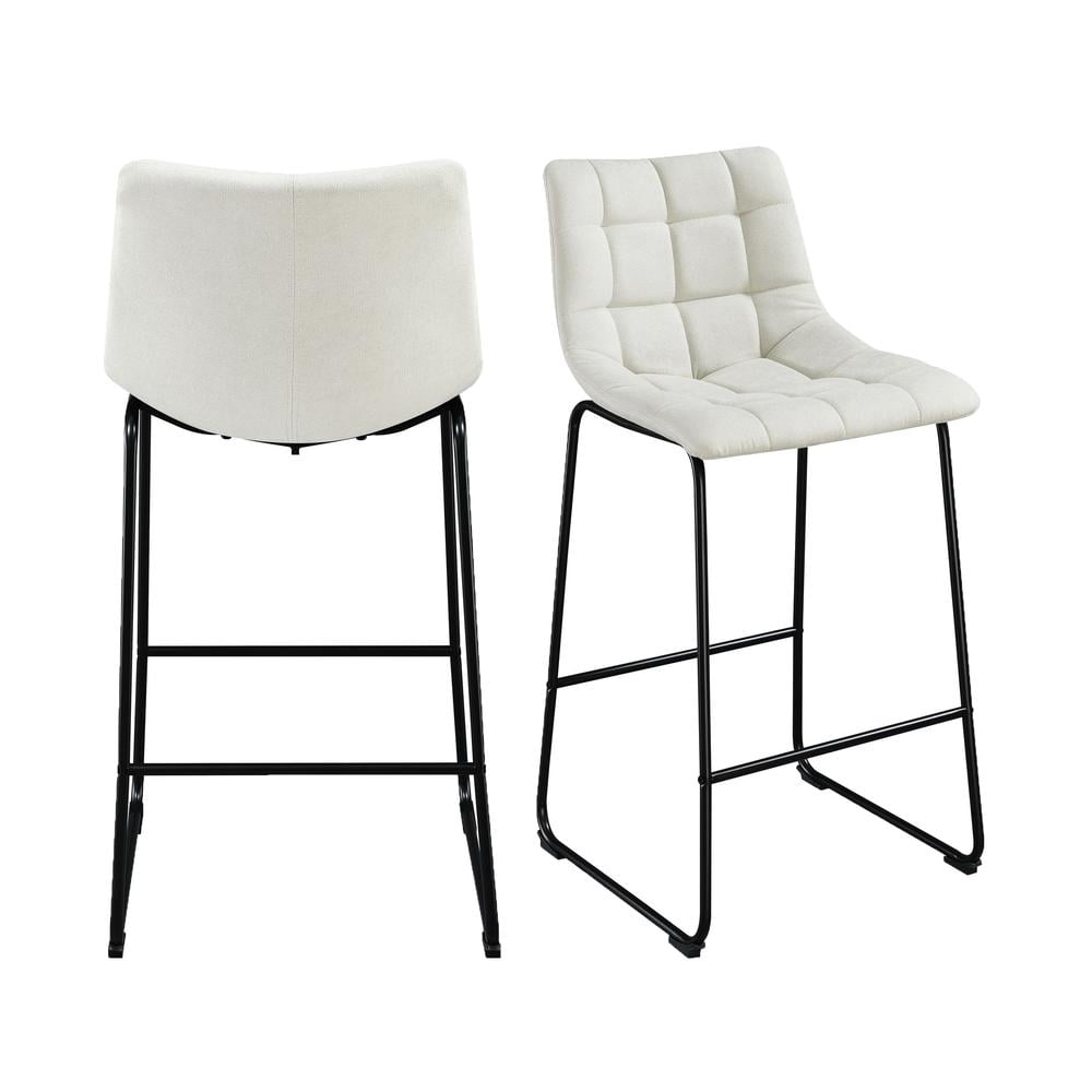 Linen White Industrial Leather & Metal 30" Bar Stool Set