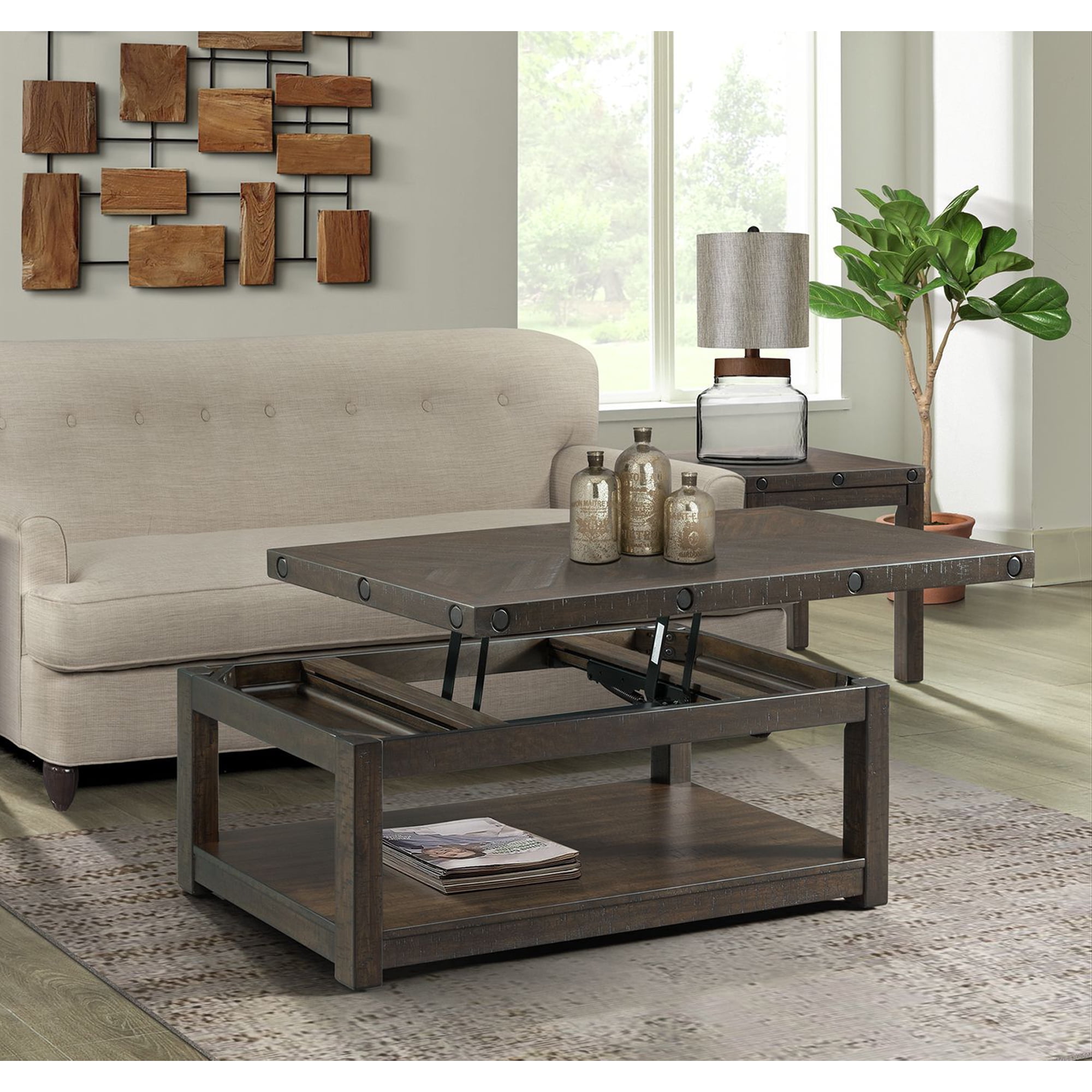 Rio Distressed Charcoal Acacia Wood 2-Piece Coffee and End Table Set