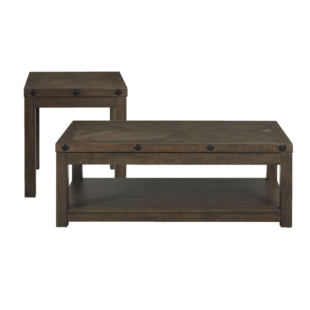 Rio Distressed Charcoal Acacia Wood 2-Piece Coffee and End Table Set