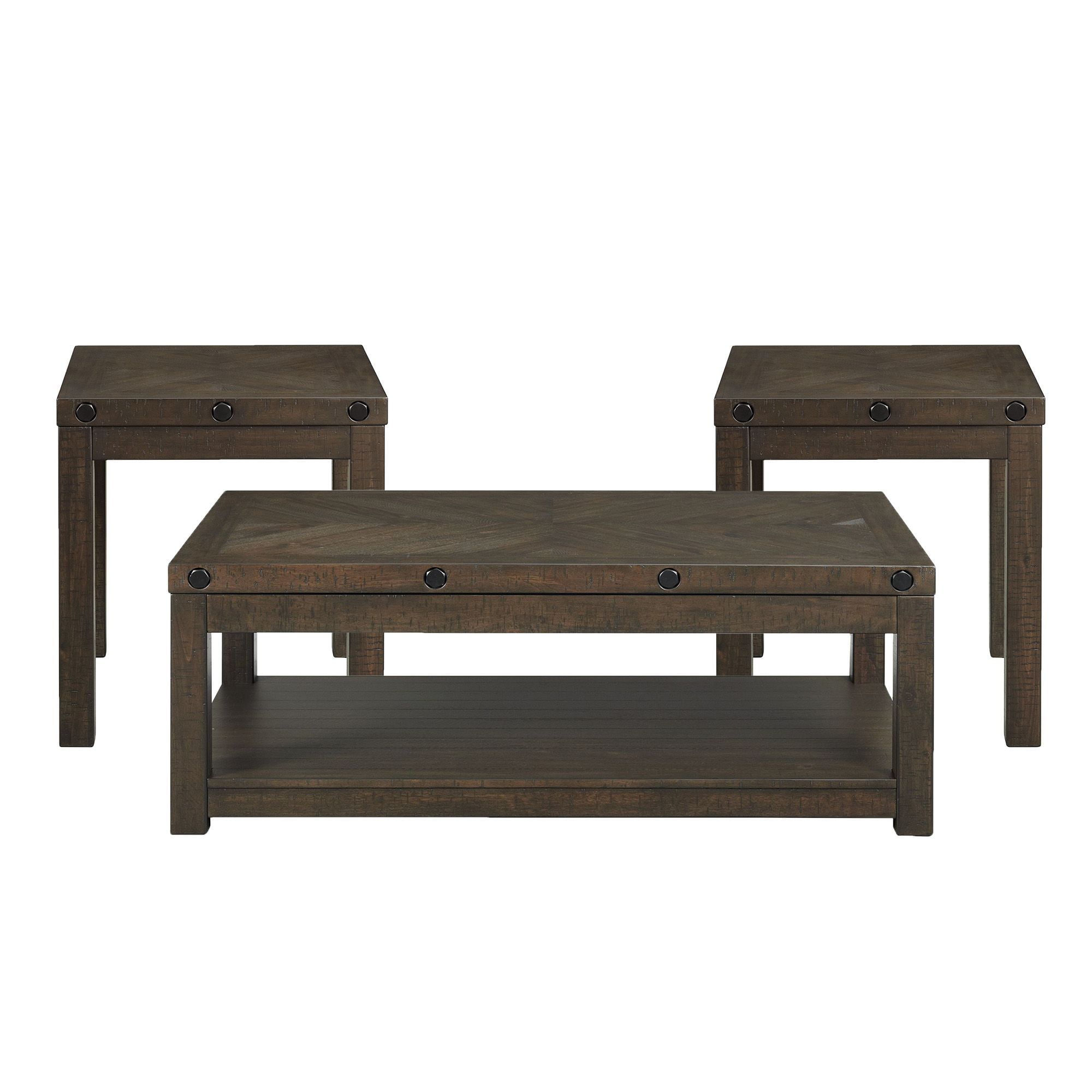Rio 3PC Distressed Charcoal Acacia Wood Coffee & End Tables Set