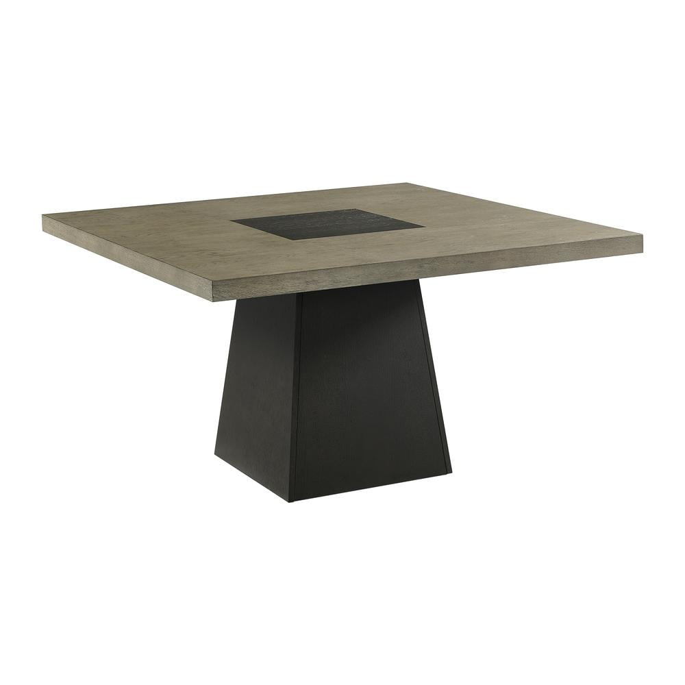 Rizzo Black Pedestal Dining Set with Beige Upholstered Chairs