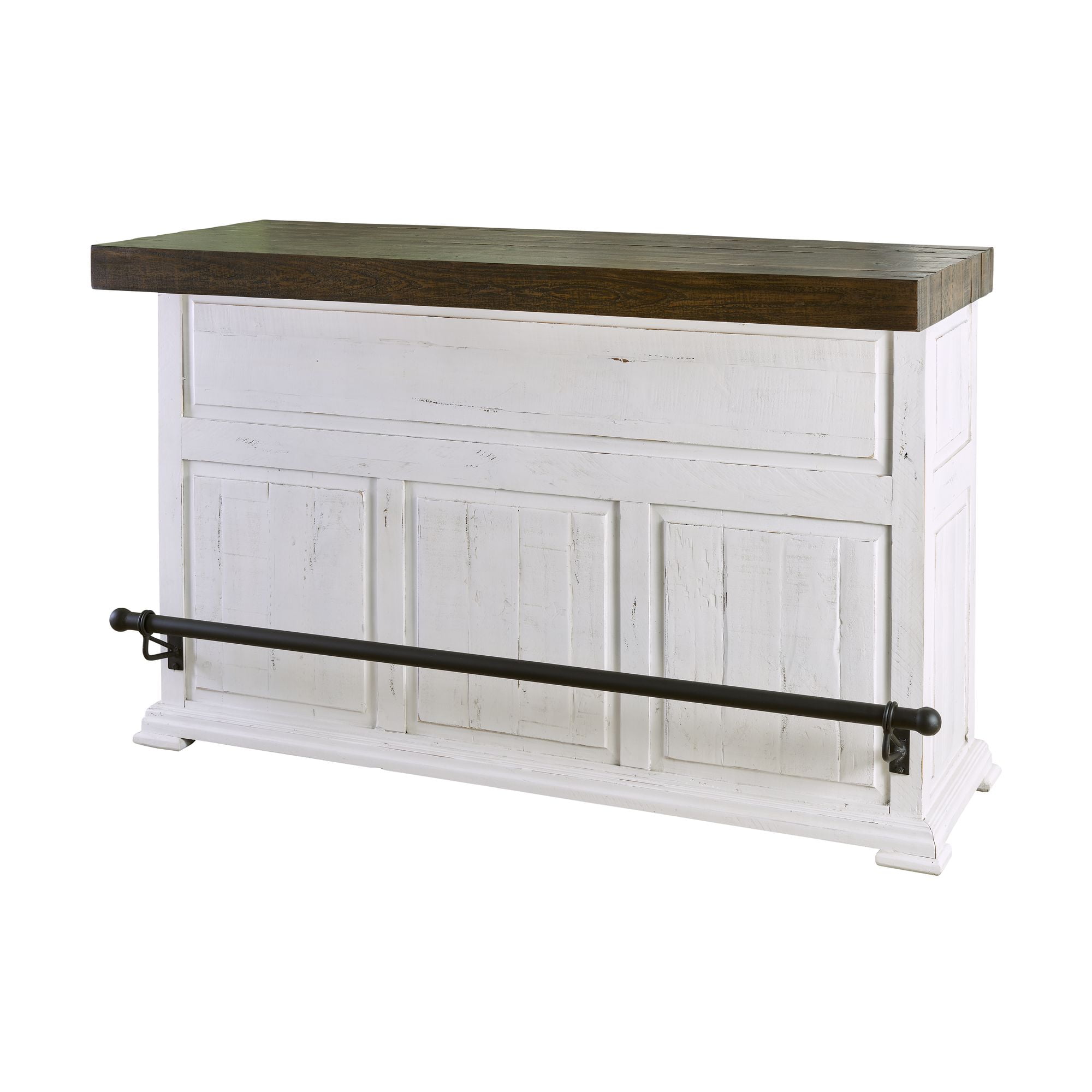 Rustic White and Brown Pine Wood Bar with Storage