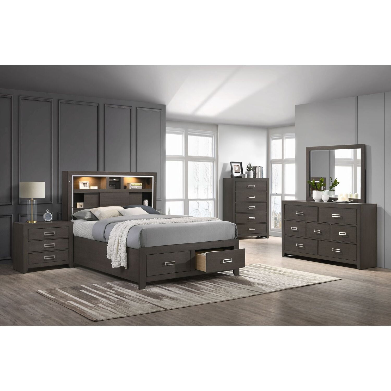 Gray 7-Drawer Horizontal Dresser with Felt-Lined Drawers