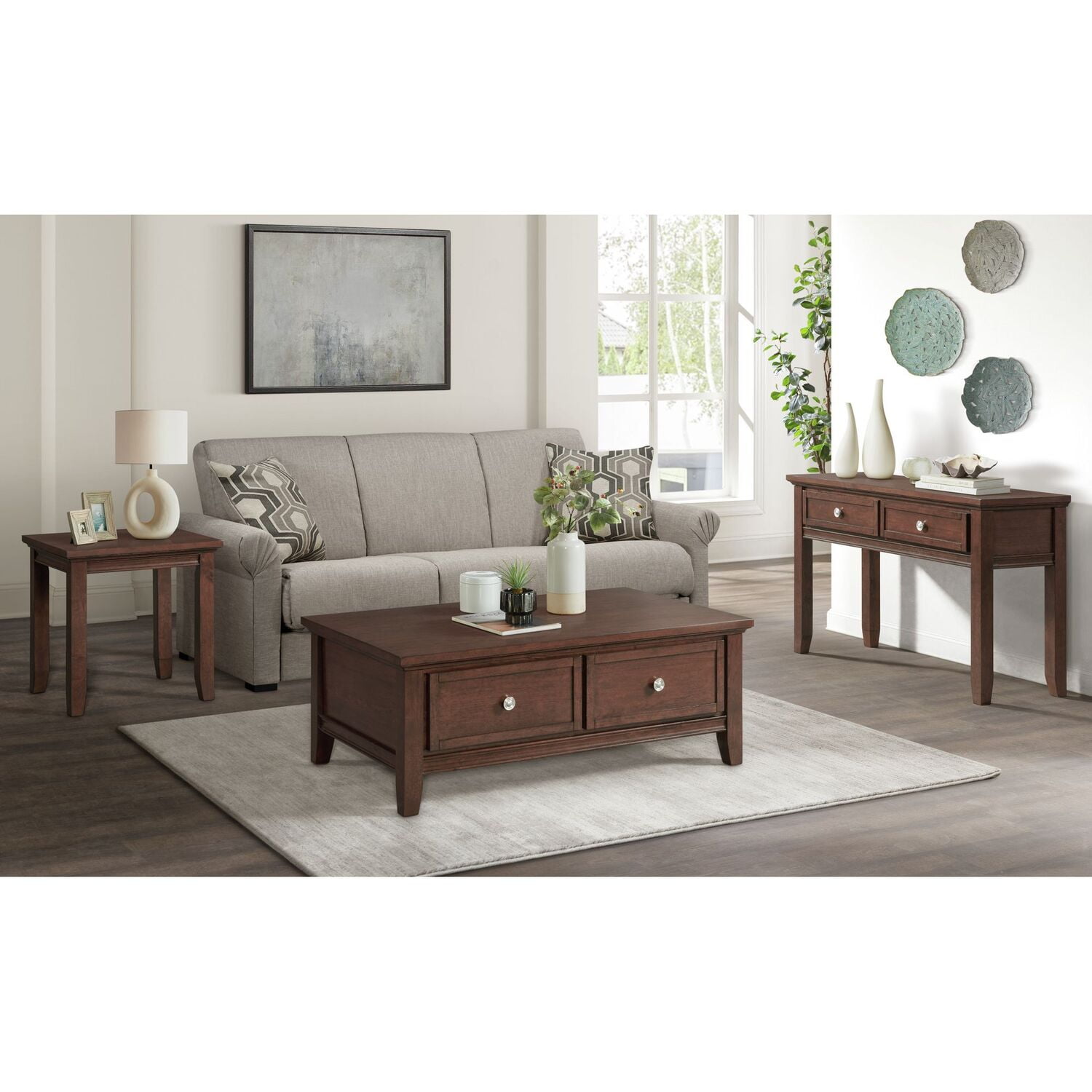 Cherry Finish 3-Piece Occasional Table Set with Drawers
