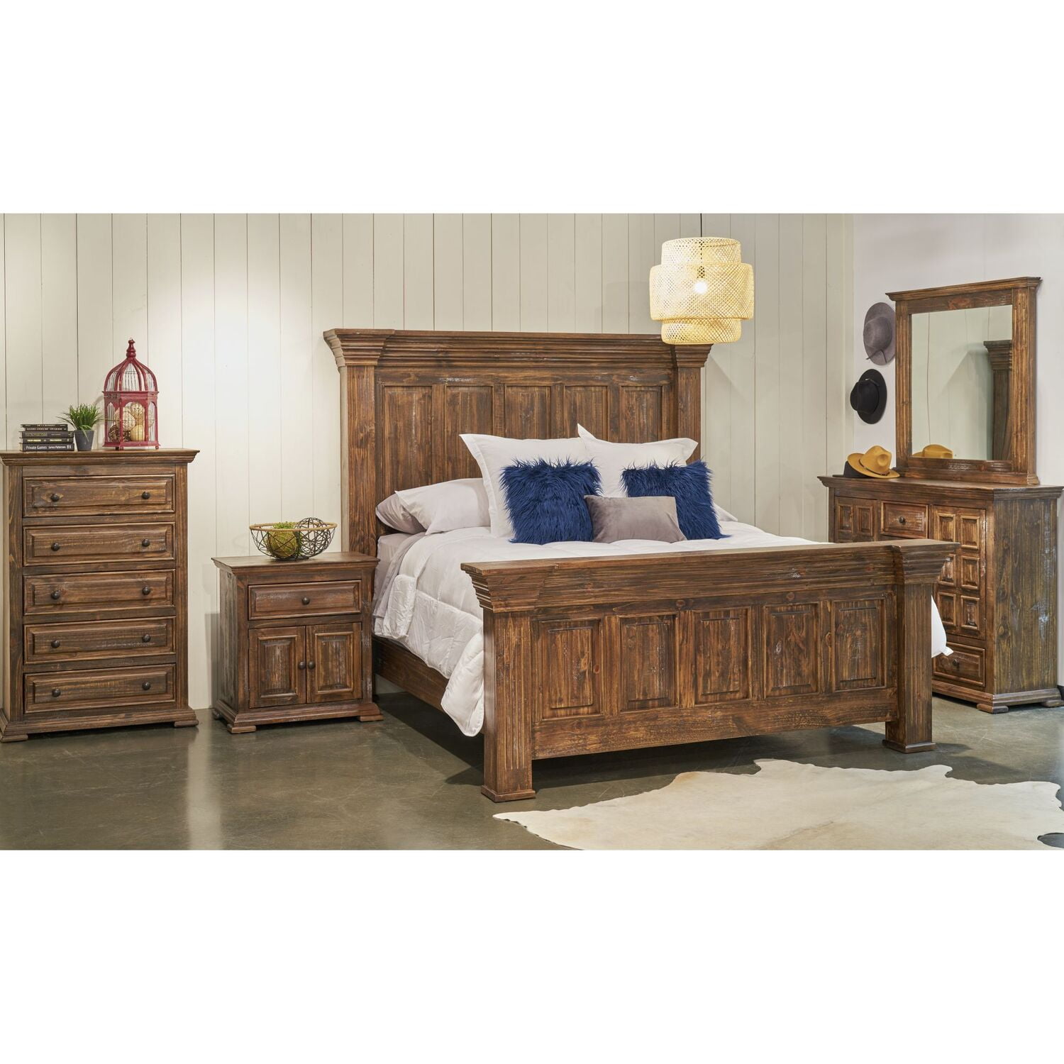 Ruma Rustic Brown Pine Wood 6-Drawer Dresser